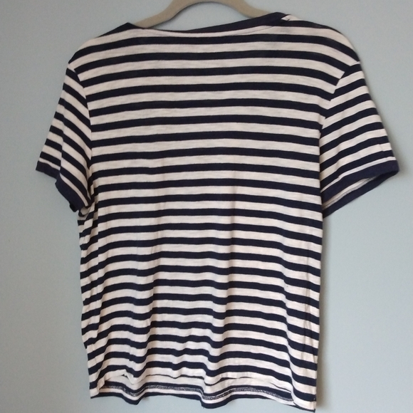 White and Navy Stripe Short Sleeve T-Shirt - Picture 2 of 3